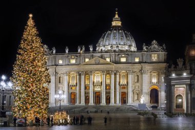 Noel ağacı ve Saint Peter Bazilikası.