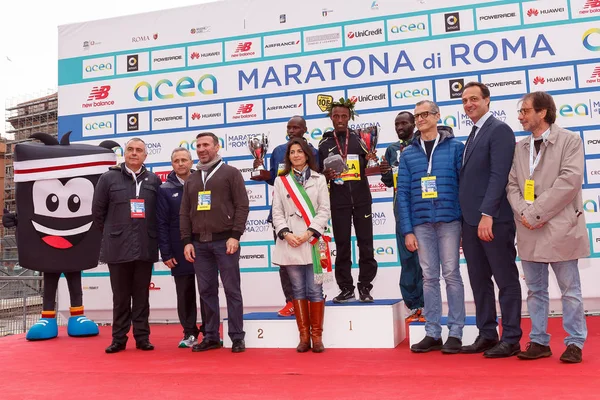 Tola, Ruto and Bitok, top three in the Rome Marathon 2017 — Stock Photo, Image