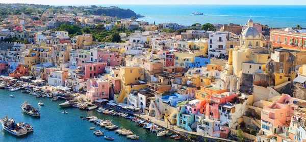 Procida, Corricella marina at sunset.