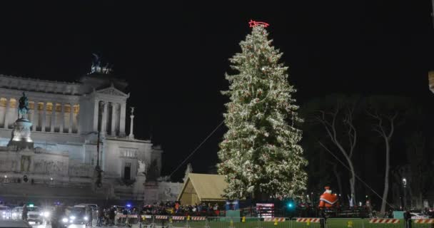 Rome Italy December 2019 Piazza Venezia Set Christmas Holidays Lighted — Stock Video