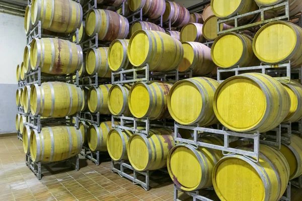 Oak barrels in the cellar