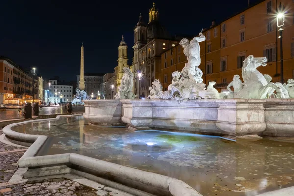 Fontána Neptun Piazza Navona Římě Itálie Noční Pohled Sochařskou Skupinu — Stock fotografie
