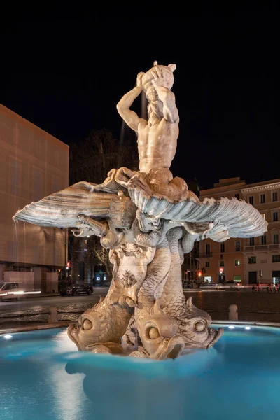 Рим Италия Февраля 2020 Фонтан Тритон Площади Барберини Скульптура Полностью — стоковое фото