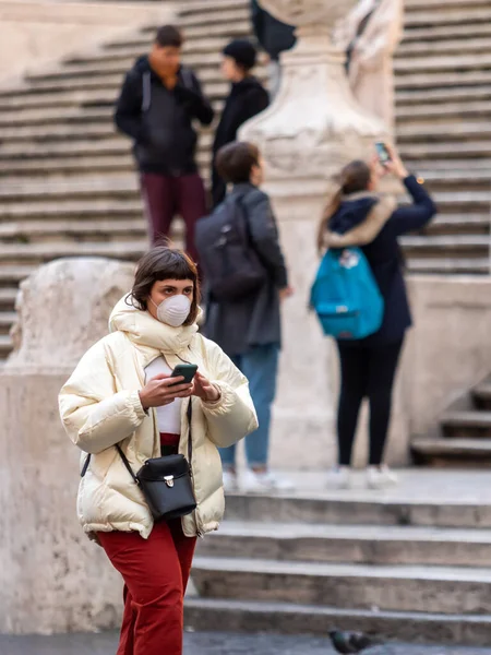 Rome Italy March 2020 Girl Walks Streets Center Wearing Protective — Stock Photo, Image