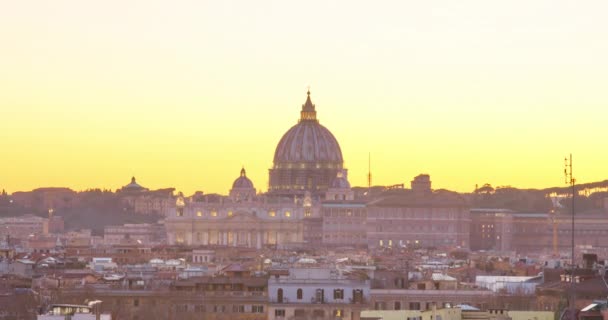 Pôr Sol Horizonte Roma Com Basílica São Pedro Primeiro Plano — Vídeo de Stock