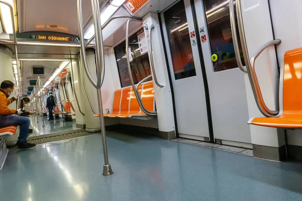 Roma Italia Abril 2020 Dentro Del Metro Línea Los Asientos —  Fotos de Stock