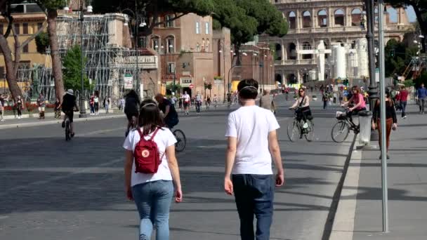 Рим Италия Мая 2020 Года Viale Dei Fori Imperiali Первый — стоковое видео