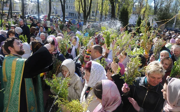 Вербное Воскресенье Киеве Апреля 2017 Сегодня Православные Христиане Празднуют Вход — стоковое фото