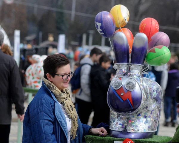 Conejo Pascua Presentado Festival Ucraniano Huevos Pascua Plaza Sofiyskaya Kiev — Foto de Stock