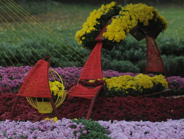 歌祭グラウンド ペチェールシク景色公園菊秋メロディー の展示会が開催されます — ストック写真