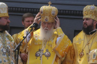 Kiev Patrikhanesi Ukrayna Ortodoks Kilisesi 'nin Ukrayna Dini Töreni sırasında Metropolitan Filaret, Kiev, 28 Temmuz 2017