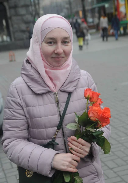 Teilnehmer Der Kundgebung Anlässlich Des Welt Hijab Tages Kiew Februar — Stockfoto