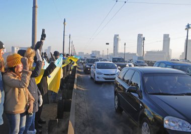 22 Ocak 2019 'da Kiev' deki Paton Köprüsü 'nde 