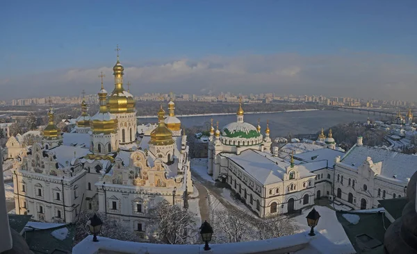 Vista Kiev Pechersk Lavra Rio Dnieper Vista Panorâmica Cidade Inverno — Fotografia de Stock