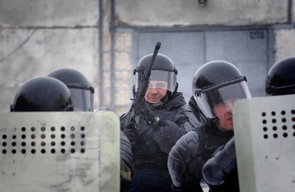 Barnaul Rússia Janeiro 2020 Soldados Guarda Nacional Treinam Para Suprimir — Fotografia de Stock