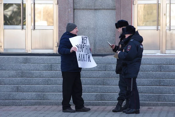 Barnaul Russland März 2020 Ein Mann Mit Einem Plakat Gegen — Stockfoto