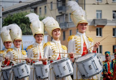 Barnaul, Russia-September 18, 2017 . Musicians take part in a parade of brass bands clipart