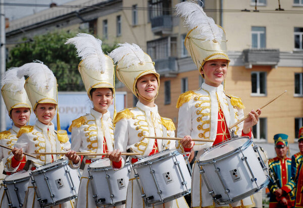 Barnaul, Russia-September 18, 2017 . Musicians take part in a parade of brass bands