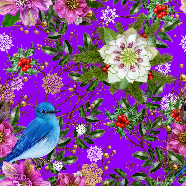 Φωτεινό γαλάζιο πουλί, ύφανση από κλαδιά, πευκοβελόνες, arborvitae, — Φωτογραφία Αρχείου