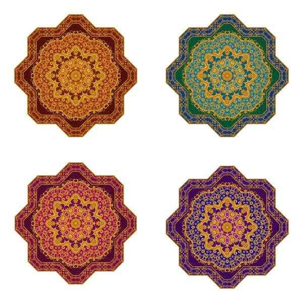 Dekorativt utsmyckade runda mandala. Inbjudan, bröllop kort, scrapbooking. Gyllene klistermärken, flash tillfällig tatuering, mehndi och yoga design, boho, magiska symbol. Dekorativ design element filigran kalligrafi. — Stockfoto