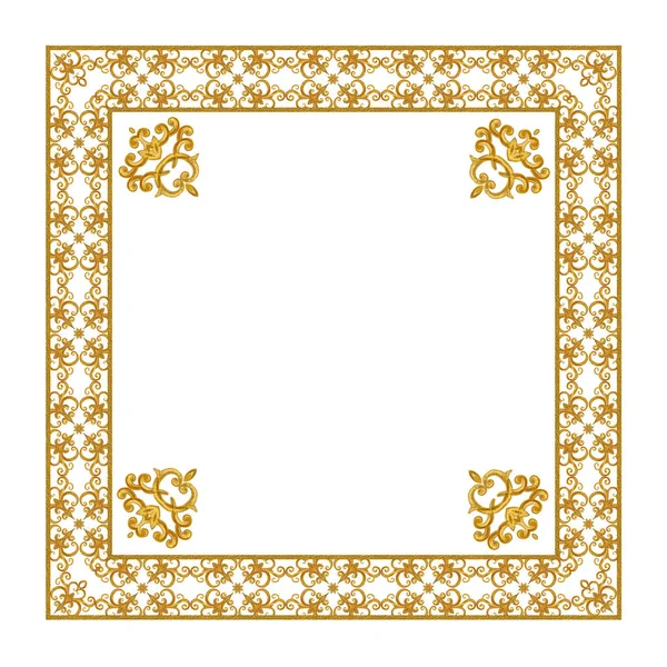 Quadro de ouro quadrado. Elementos de cachos brilhantes arabesco, árabe — Fotografia de Stock