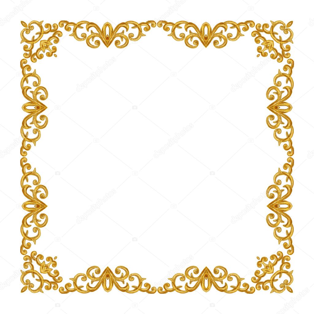Square gold frame. Brilliant curls elements arabesque, arabic 