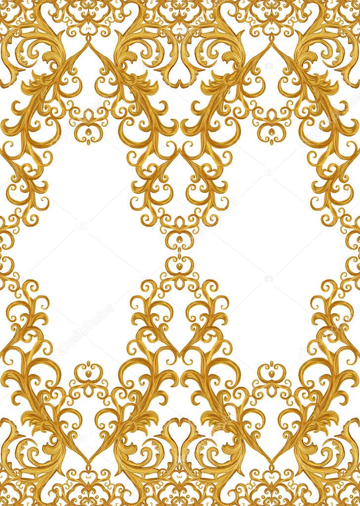 Seamless pattern. Golden textured curls. Oriental style arabesques.