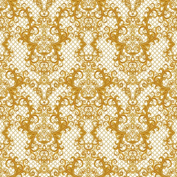 Seamless modeli. Altın dokulu bukleler. Oryantal tarzı Arabesk. Parlak dantel, stilize çiçekler. Narin, altın arka plan dokuma Ajur.