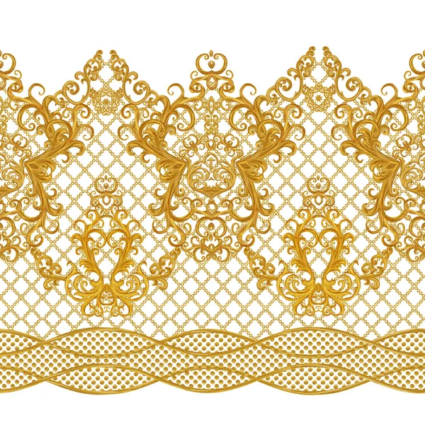 Nahtloses Muster. goldene strukturierte Locken. Arabesken orientalischen Stils. Brillante Spitze, stilisierte Blumen. durchbrochenes Weben zarter, goldener Hintergrund. — Stockfoto