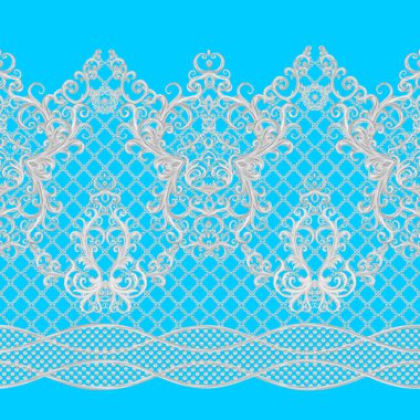 Dikişsiz desen sınır. Narin, dokuma Ajur Gümüş arka plan, parlak dantel, vintage eski tarzı Arabesk. Dekoratif kenar.