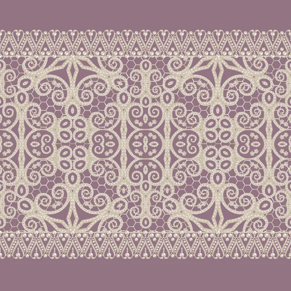 Jednolity wzór. Ażurowe ozdobne koronki z koralikami na tle grubej tkaniny. Motyw wzór Damaszku. — Zdjęcie stockowe