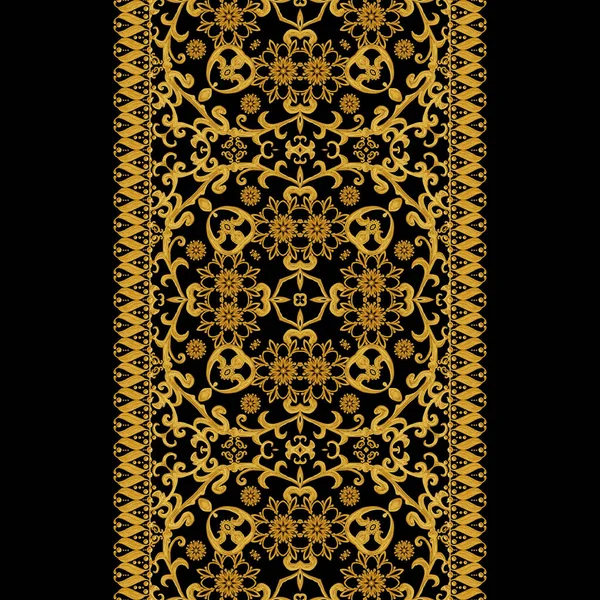 シームレス パターン。黄金の質感カール。オリエンタル スタイル アラベスク。華麗なレース、様式化された花です。繊細な黄金色の背景を織りの透かし彫り. — ストック写真
