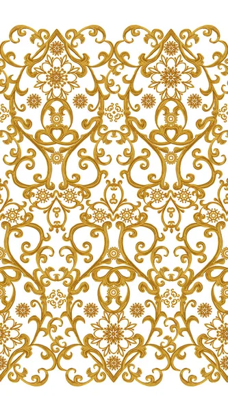Patrón sin costuras. Rizos dorados texturizados. Arabescos de estilo oriental. Encaje brillante, flores estilizadas. Tejido calado delicado, fondo dorado . —  Fotos de Stock