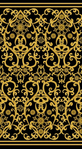 Seamless pattern. Golden textured curls. Oriental style arabesques. Brilliant lace, stylized flowers. Openwork weaving delicate, golden background. — Stock Photo, Image