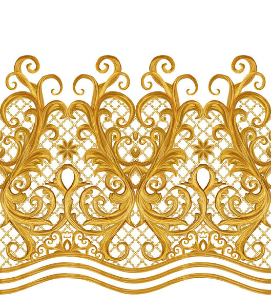 Бесшовный шаблон. Золотистые кудри. Арабески восточного стиля. Великолепные кружева, стилизованные цветы. Открытые ткани тонкий, золотой фон
.