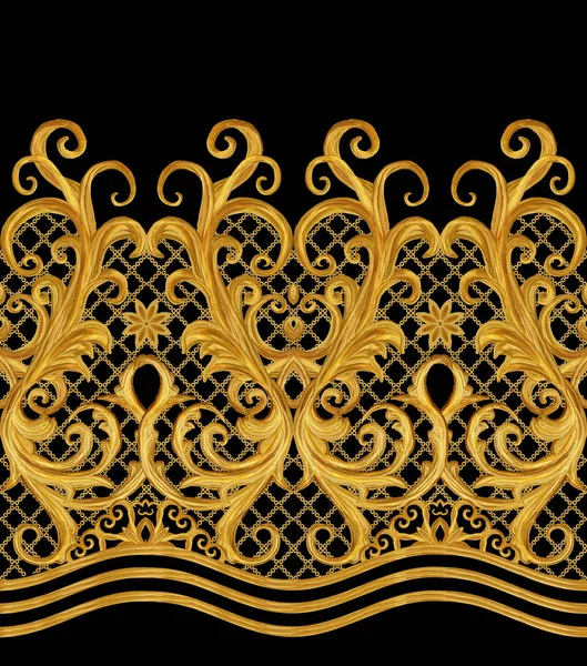 Patrón sin costuras. Rizos dorados texturizados. Arabescos de estilo oriental. Encaje brillante, flores estilizadas. Tejido calado delicado, fondo dorado . —  Fotos de Stock