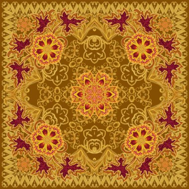 Seamless modeli. Altın dokulu bukleler. Oryantal tarzı Arabesk. Parlak dantel, stilize çiçekler. Narin, altın arka plan dokuma Ajur. Damascus motifi.