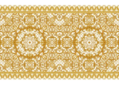 Seamless modeli. Altın dokulu bukleler. Oryantal tarzı Arabesk. Parlak dantel, stilize çiçekler. Narin, altın arka plan dokuma Ajur. Damascus motifi.