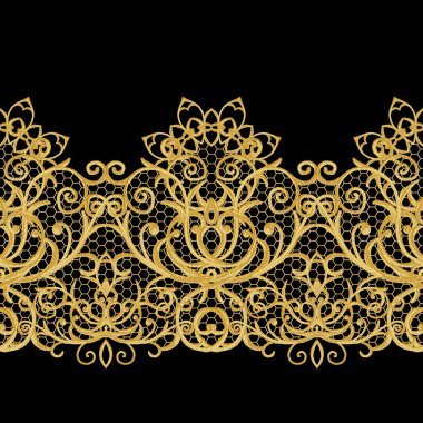 Seamless modeli. Altın dokulu bukleler. Oryantal tarzı Arabesk. Parlak dantel, stilize çiçekler. Narin, altın arka plan dokuma Ajur.