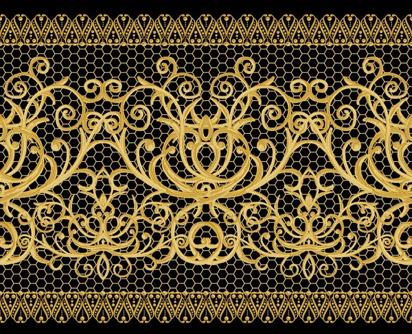 シームレス パターン。黄金の質感カール。オリエンタル スタイル アラベスク。華麗なレース、様式化された花です。繊細な黄金色の背景を織りの透かし彫り. — ストック写真
