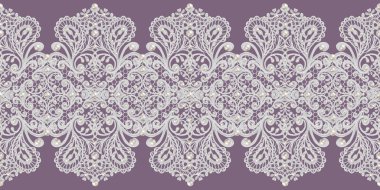 Dikişsiz desen sınır. Narin, dokuma Ajur Gümüş arka plan, parlak dantel, vintage eski tarzı Arabesk. Dekoratif kenar.