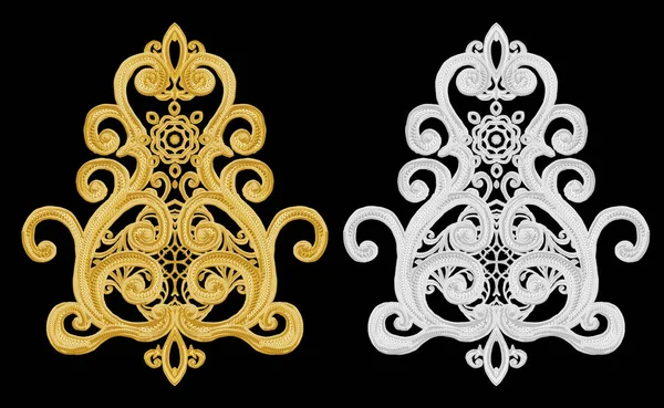 Conjunto de elementos decorativos. Ouro brilhante e cachos de prata, motivo árabe, arabescos. Isolados . — Fotografia de Stock