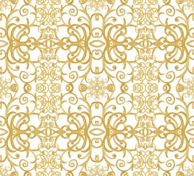 Seamless modeli. Altın dokulu bukleler. Oryantal tarzı Arabesk. Parlak dantel, stilize çiçekler. Narin, altın beyaz arka plan dokuma Ajur.