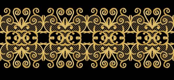 Бесшовный шаблон. Золотистые кудри. Арабески восточного стиля. Великолепные кружева, стилизованные цветы. Открытая ткань тонкий, золотой черный фон . — стоковое фото