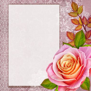 Çiçek arka plan. Tebrik vintage kartpostal, pastel tonu, eski stil. Turuncu gül çiçek aranjmanı.