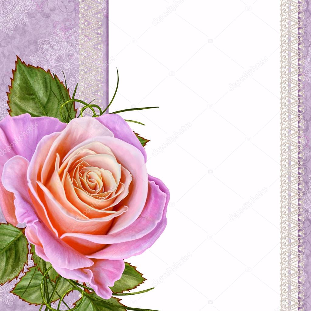 Floral background. Greeting vintage postcard, pastel tone, old style. Flower arrangement of  orange roses.