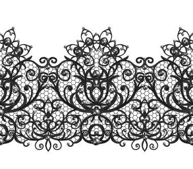 Dikişsiz desen sınır. Narin, dokuma Ajur siyah dantel, 