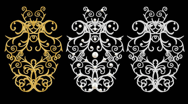 набор декоративных элементов. Блестящие золотые и серебряные локоны, арабский мотив, арабески. Isolated
.