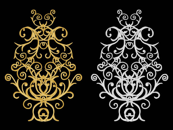 набор декоративных элементов. Блестящие золотые и серебряные кудри, арабский мотив, арабески
. 