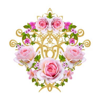 dekoratif öğeler kümesi. Parlak altın ve gümüş bukleler, Arap motifi, Arabesk. İzole.